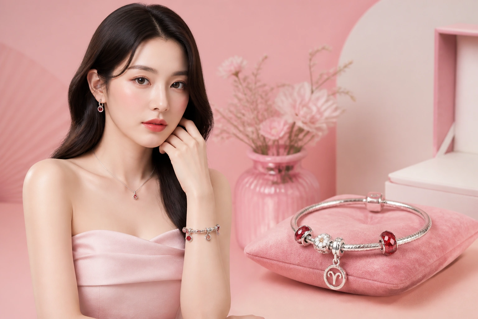 Cách phối mix charm đá đỏ và biểu tượng hoàng đạo cho nàng aries