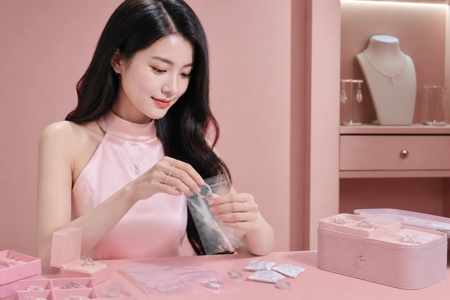 Cách sử dụng túi zip và gói hút ẩm để bảo quản nhẫn bạc ý