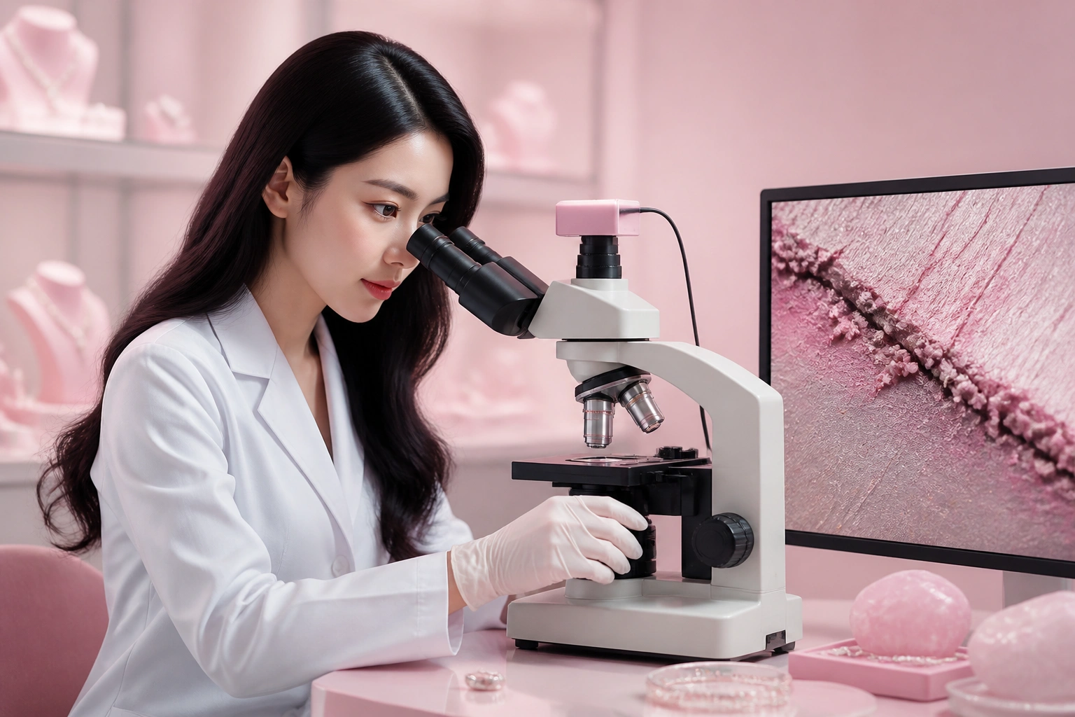 Cận cảnh bề mặt bạc bị xước và bám bẩn lưu huỳnh dưới kính hiển vi