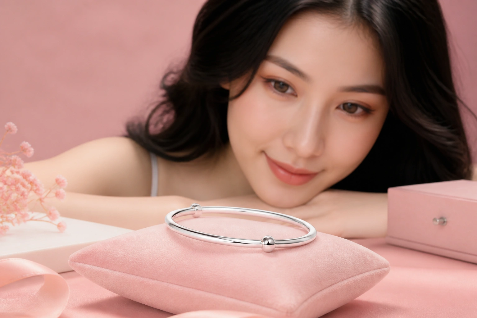 Cận cảnh độ nhẵn mịn của lắc bạc trẻ em tại dnj