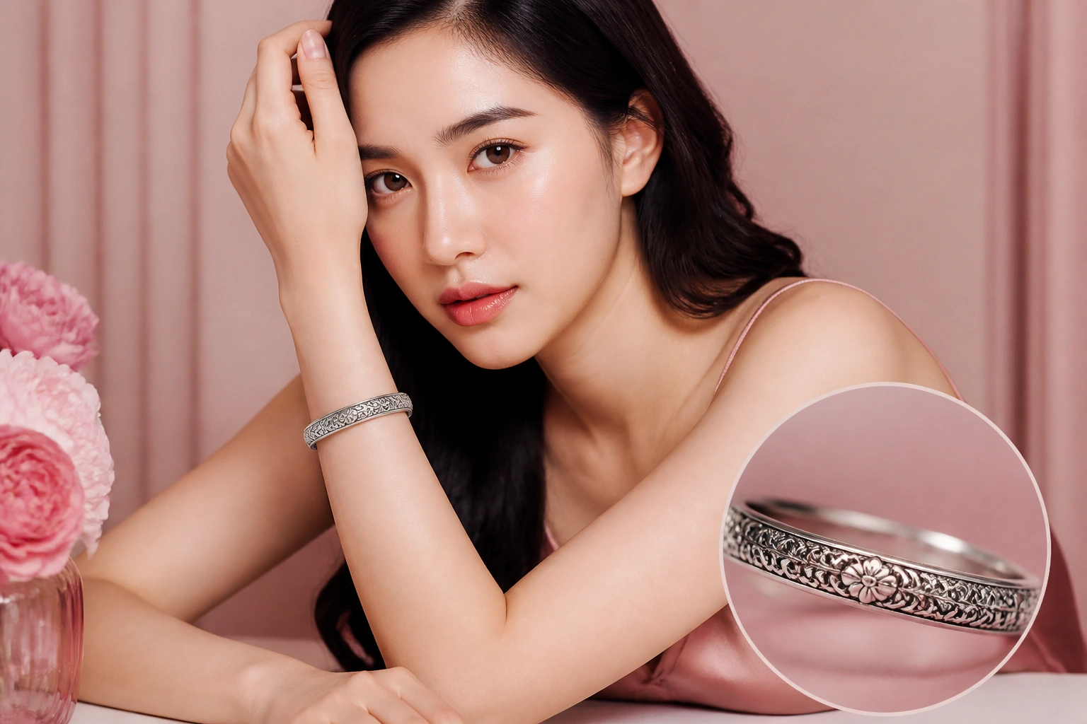 Cận cảnh các chi tiết chạm khắc tinh xảo trên vòng tay bạc Bali