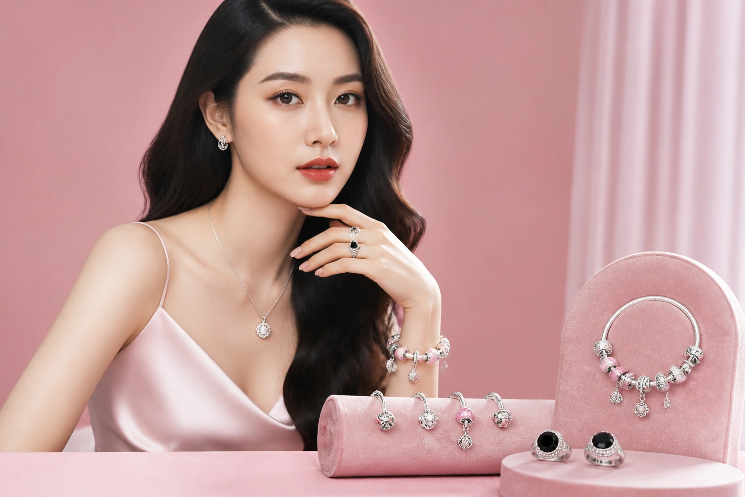 Cận cảnh các hạt Charm bạc và nhẫn nam đính đá Onyx đen huyền bí