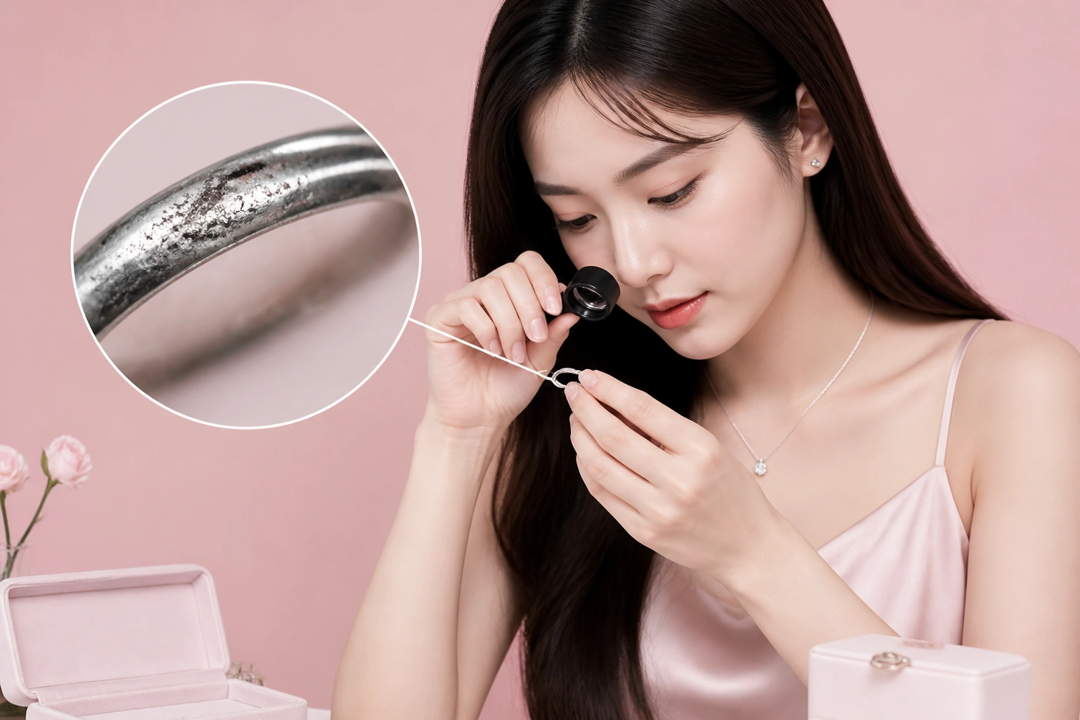 Cận cảnh lớp màng ag2s đen xỉn trên bề mặt nhẫn bạc