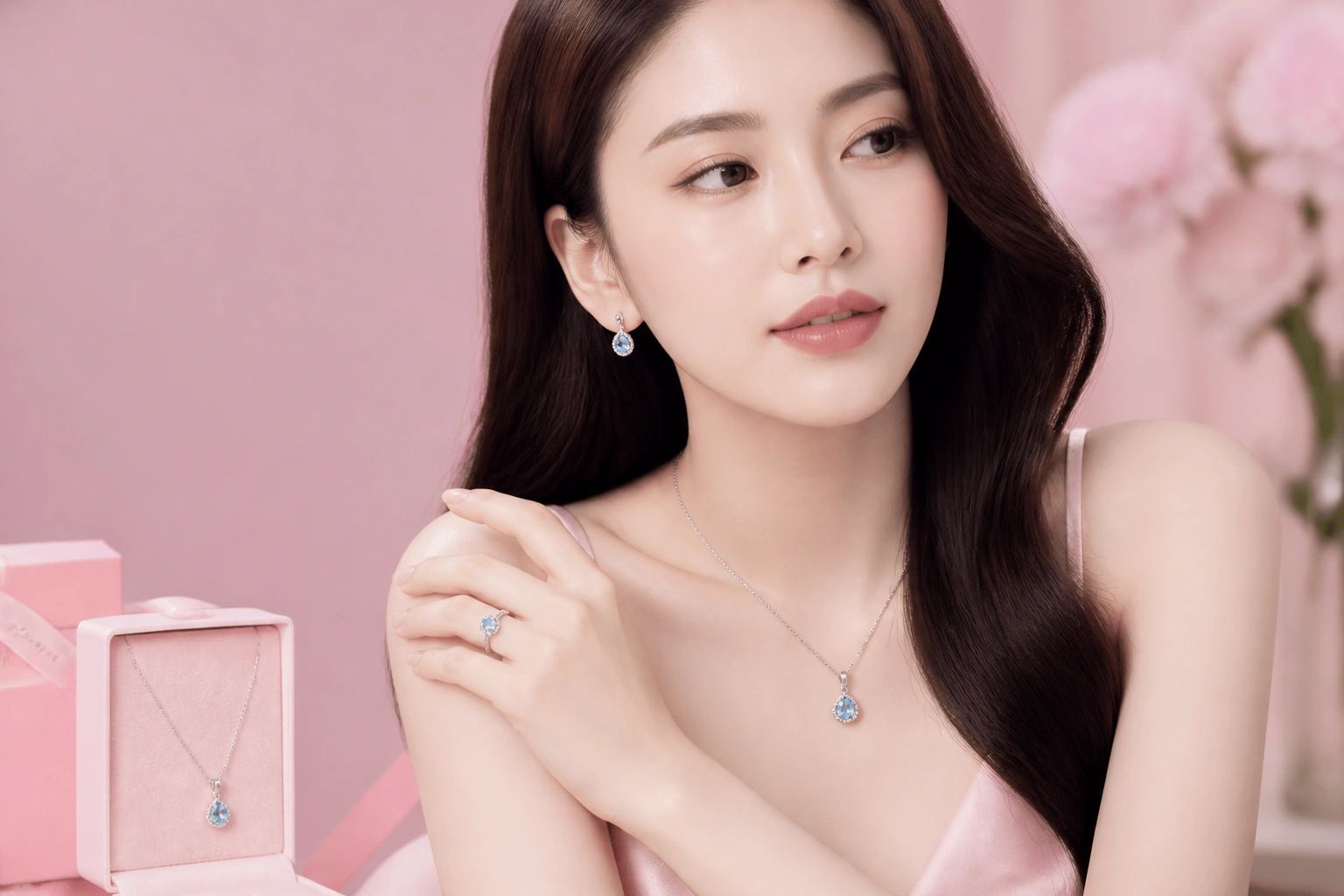 Cận cảnh mẫu dây chuyền bạc S925 ý đính đá topaz sang trọng