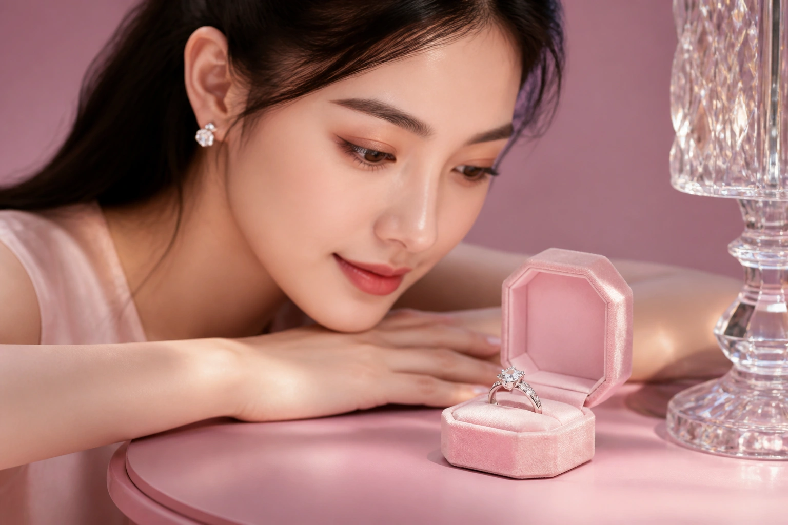 Cận cảnh nhẫn bạc xi bạch kim lấp lánh dưới ánh đèn