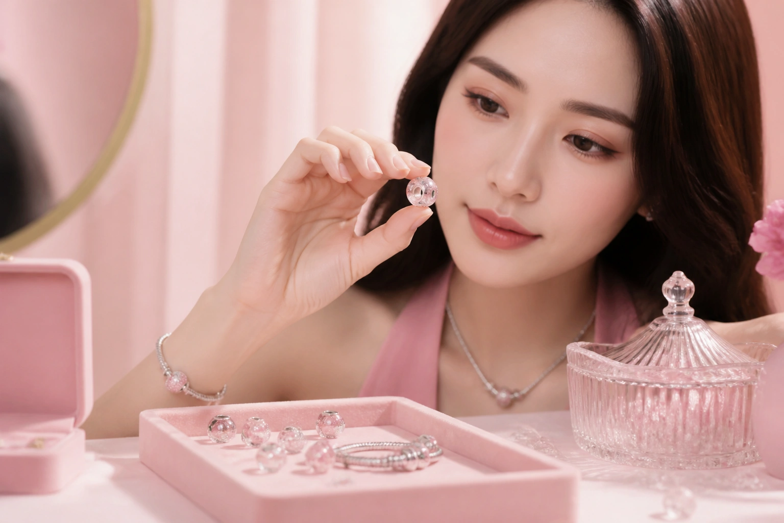 Cận cảnh độ tinh xảo của hạt charm thủy tinh trong suốt