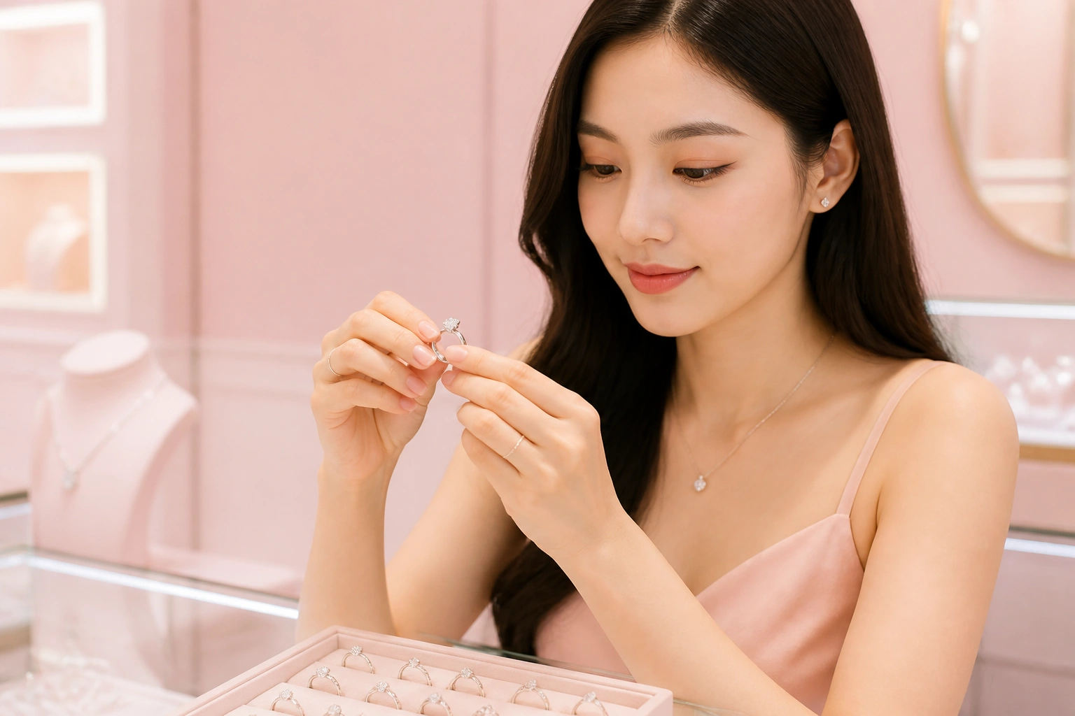 Cận cảnh độ tinh xảo và chắc chắn của nhẫn bạc chuẩn size tại showroom