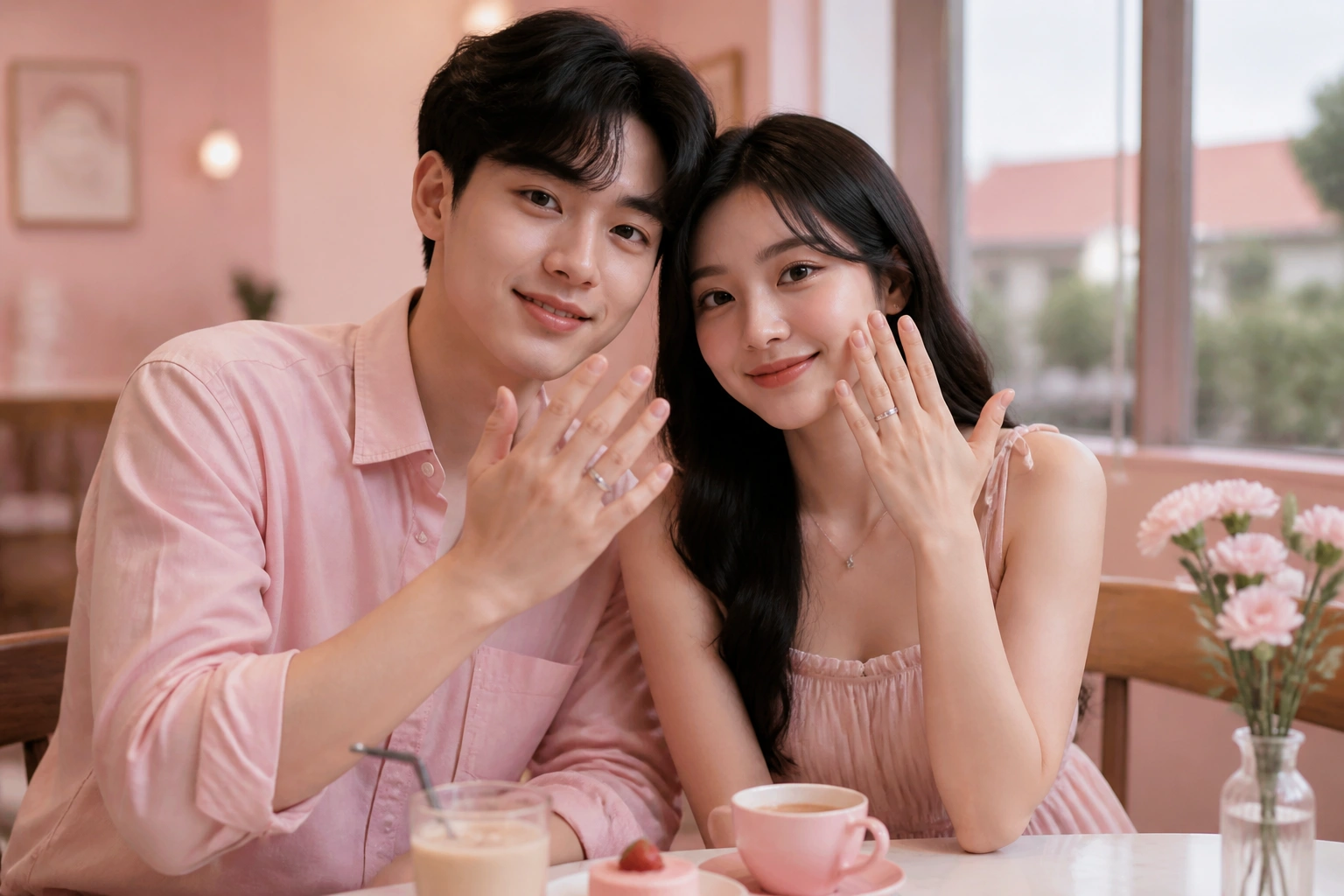 Cặp đôi gen z tự tin khoe nhẫn đôi bạc tại quán cafe hà nội