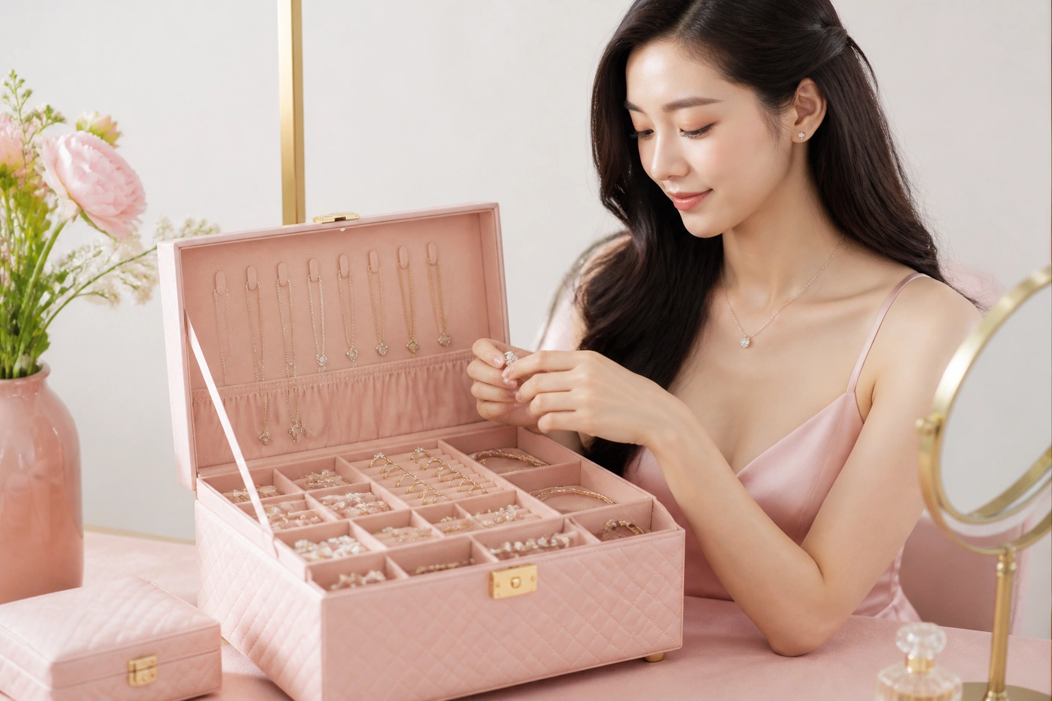 Cấu trúc các ngăn chia khoa học trong hộp đựng trang sức cao cấp]