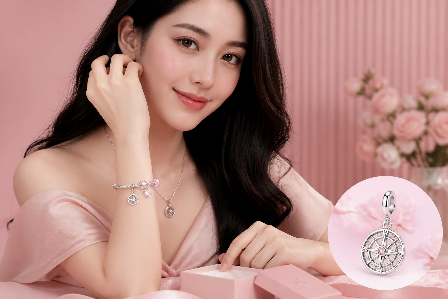Charm la bàn bạc ý S925 – biểu tượng dẫn lối bình an