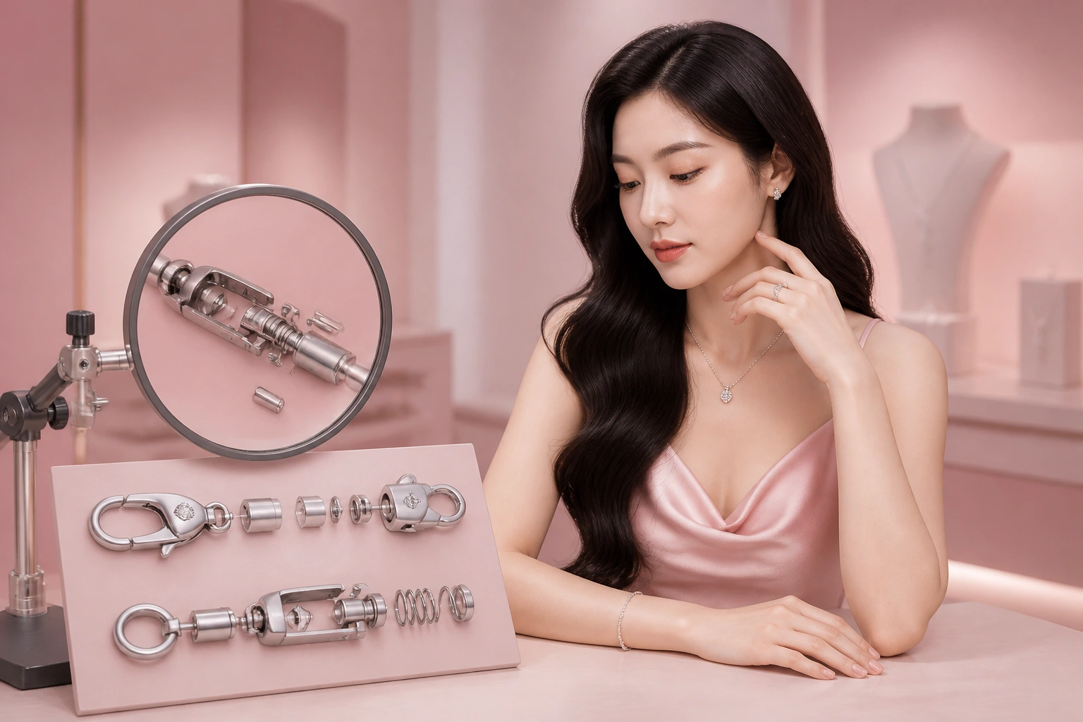 Chi tiết cấu tạo bên trong của bộ khóa bạc cao cấp tại DNJ Silver