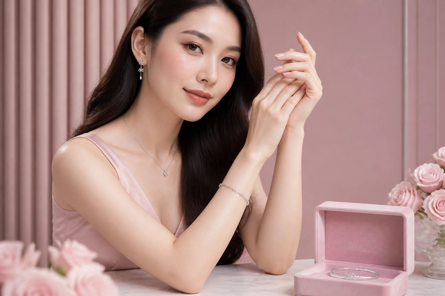 Chi tiết độ bóng và tinh xảo của vòng tay bạc DNJ Silver