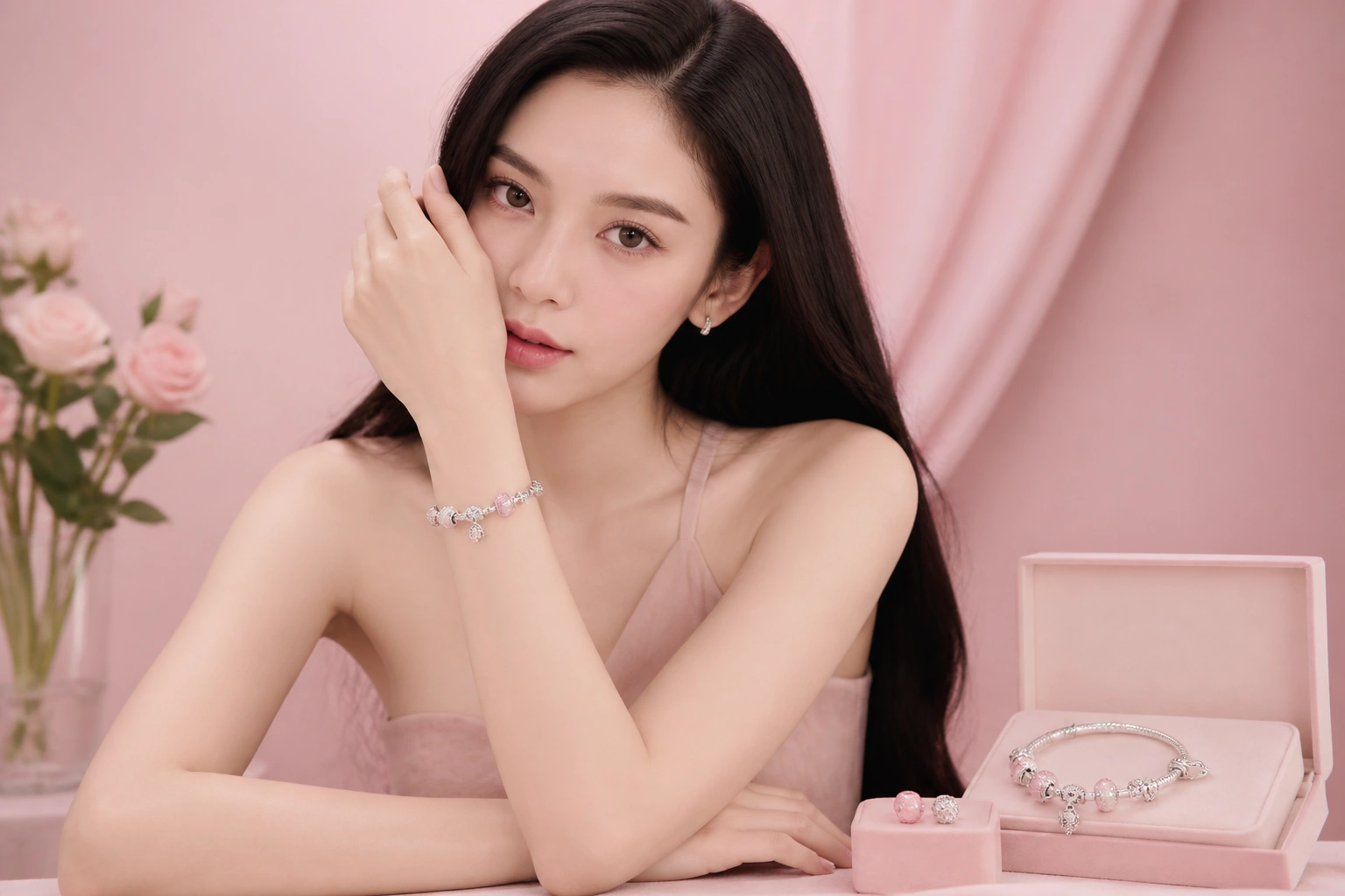 Chiếc vòng tay bạc với 5 hạt charm phối mix tinh xảo tại DNJ Silver