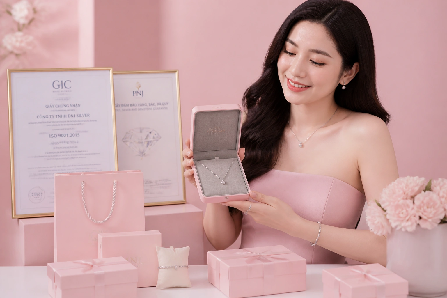 Chứng nhận chất lượng và bao bì quà tặng chuyên nghiệp của DNJ Silver