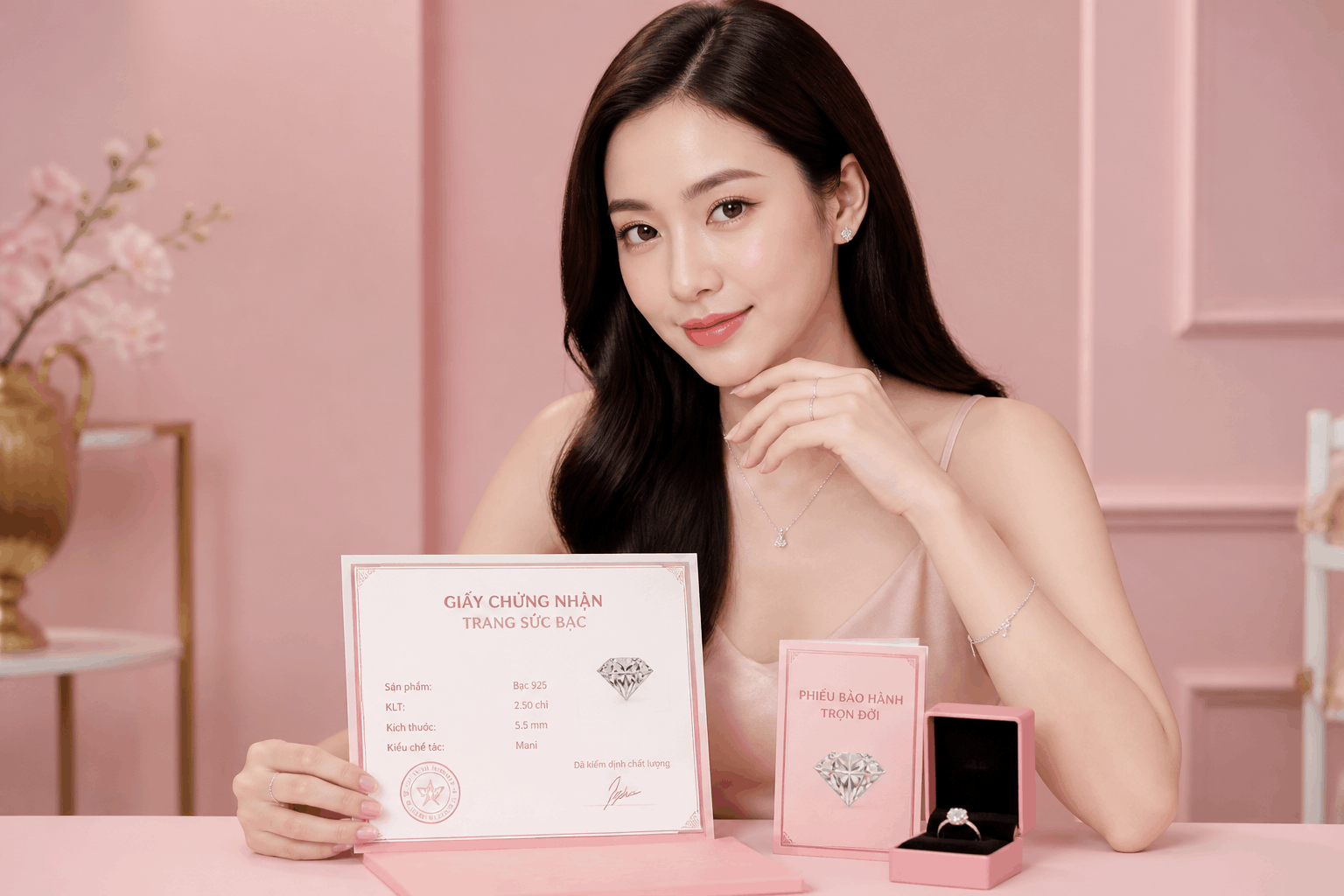 Chứng nhận chất lượng và phiếu bảo hành trọn đời tại DNJ Silver