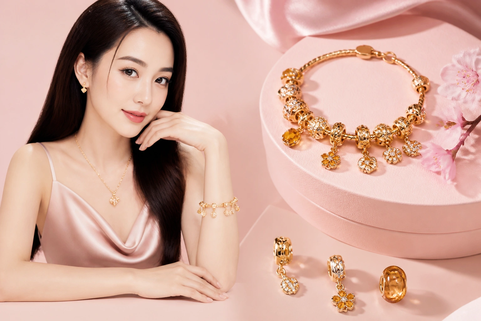 Gợi ý cách phối mix charm mạ vàng và đá cz vàng mật ong