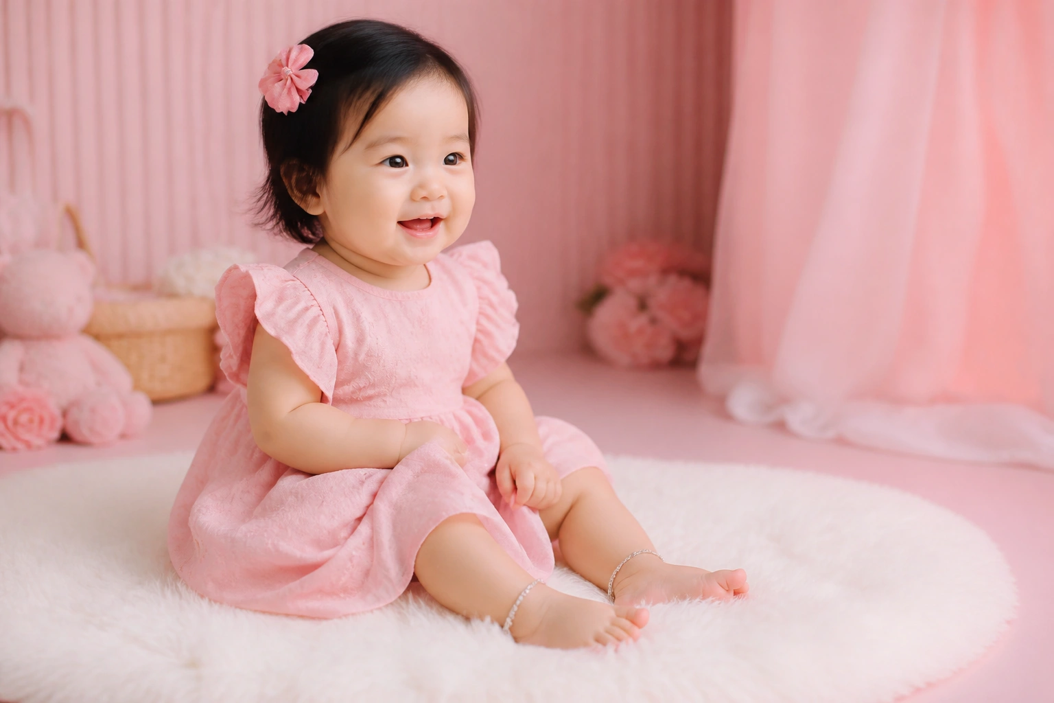em bé đeo lắc chân bạc S925 an toàn và xinh xắn