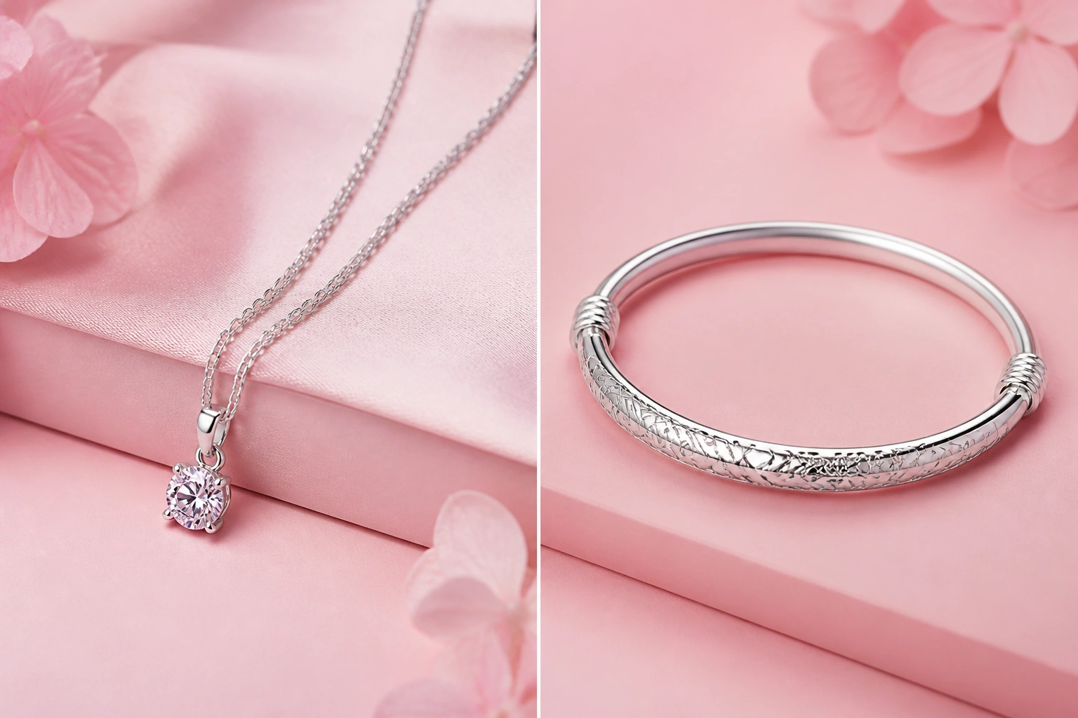 so sánh độ bóng giữa một dây chuyền bạc 925 và một chiếc vòng bạc ta cổ truyền