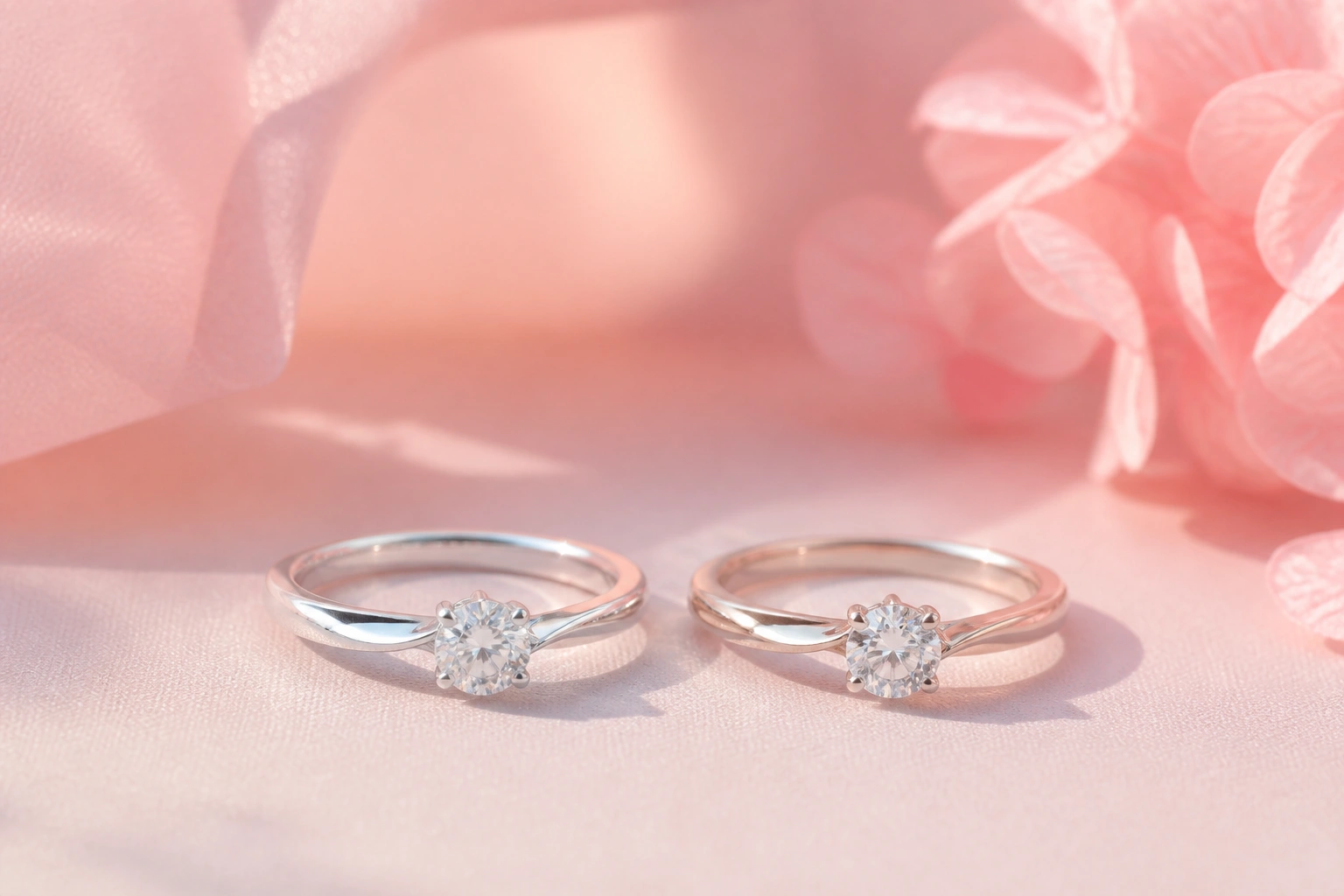 so sánh trực diện chiếc nhẫn bạc 925 và nhẫn vàng trắng đặt cạnh nhau dưới ánh sáng tự nhiên
