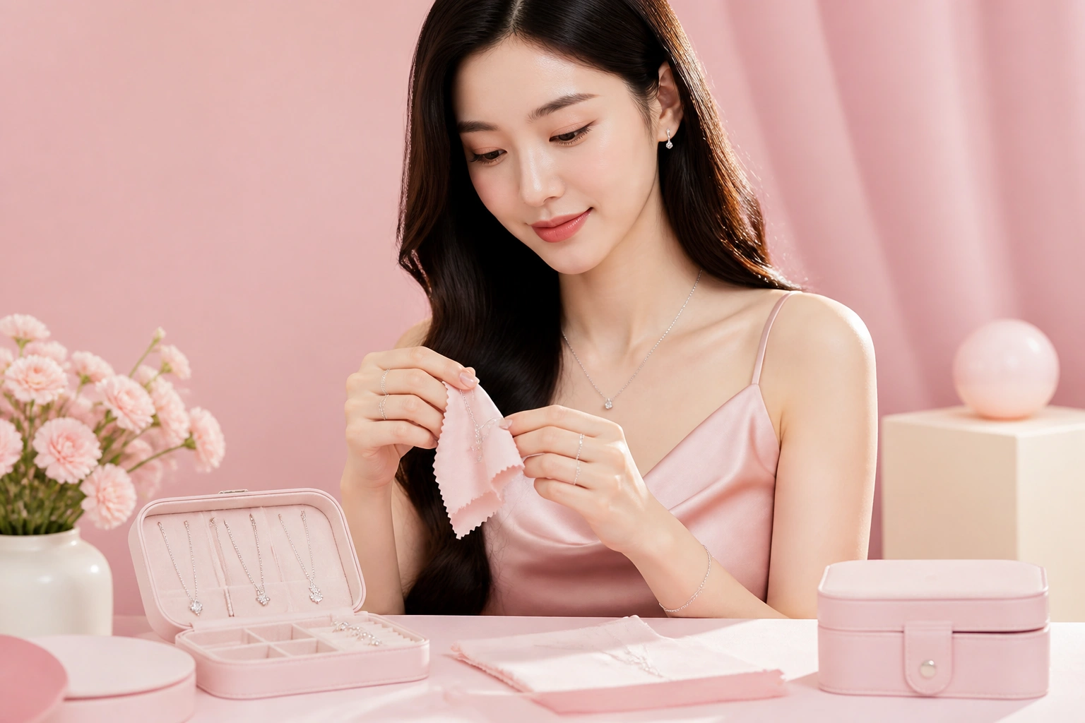 Hộp đựng và khăn lau chuyên dụng tại DNJ Silver giúp bảo quản bạc tối ưu