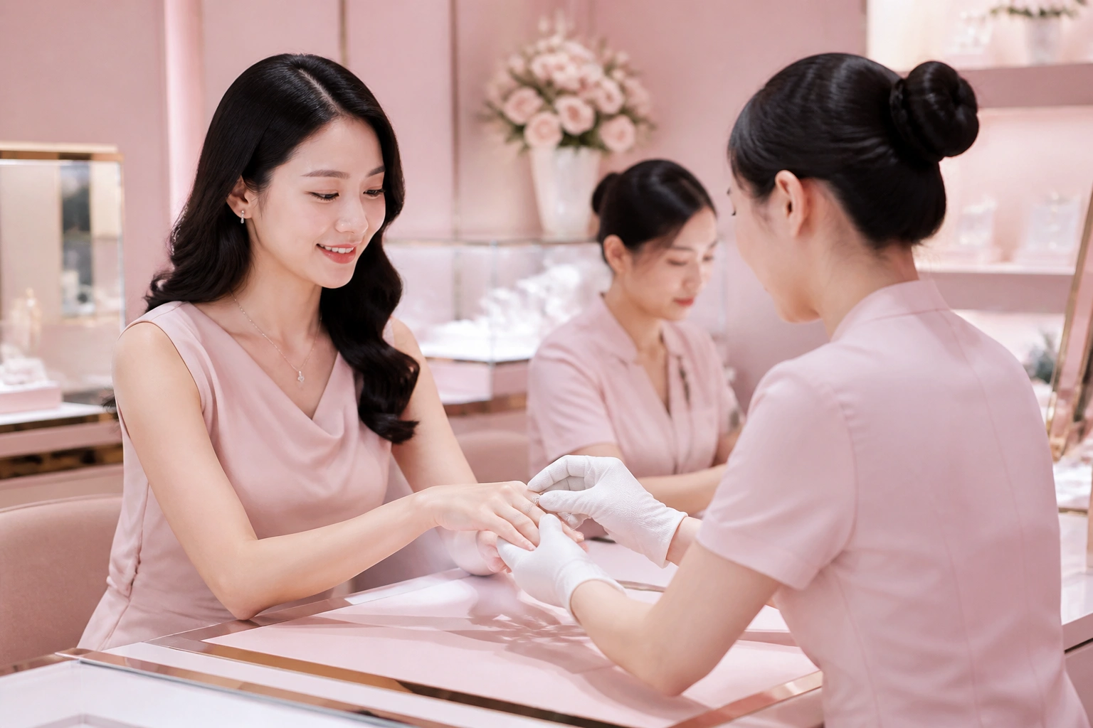 Khách hàng trải nghiệm dịch vụ làm mới bạc tại DNJ Silver
