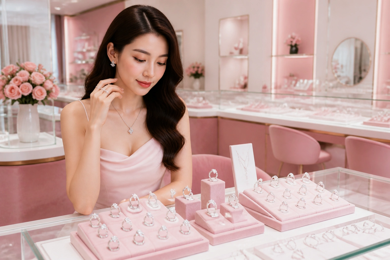 Không gian trưng bày các mẫu nhẫn bạc best seller tại showroom thanh nhàn
