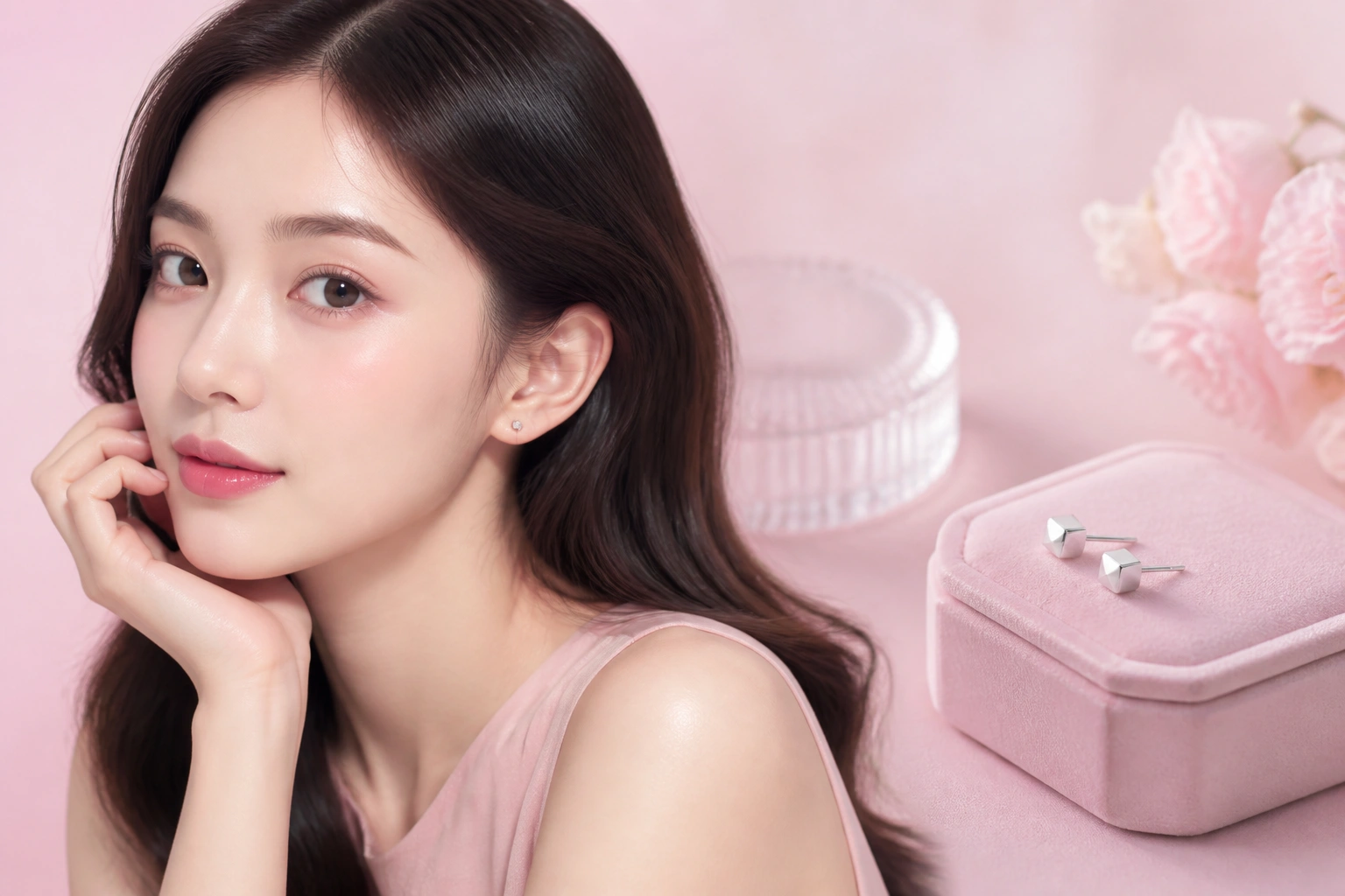 Khuyên tai nụ bạc S925 thiết kế hình khối tối giản