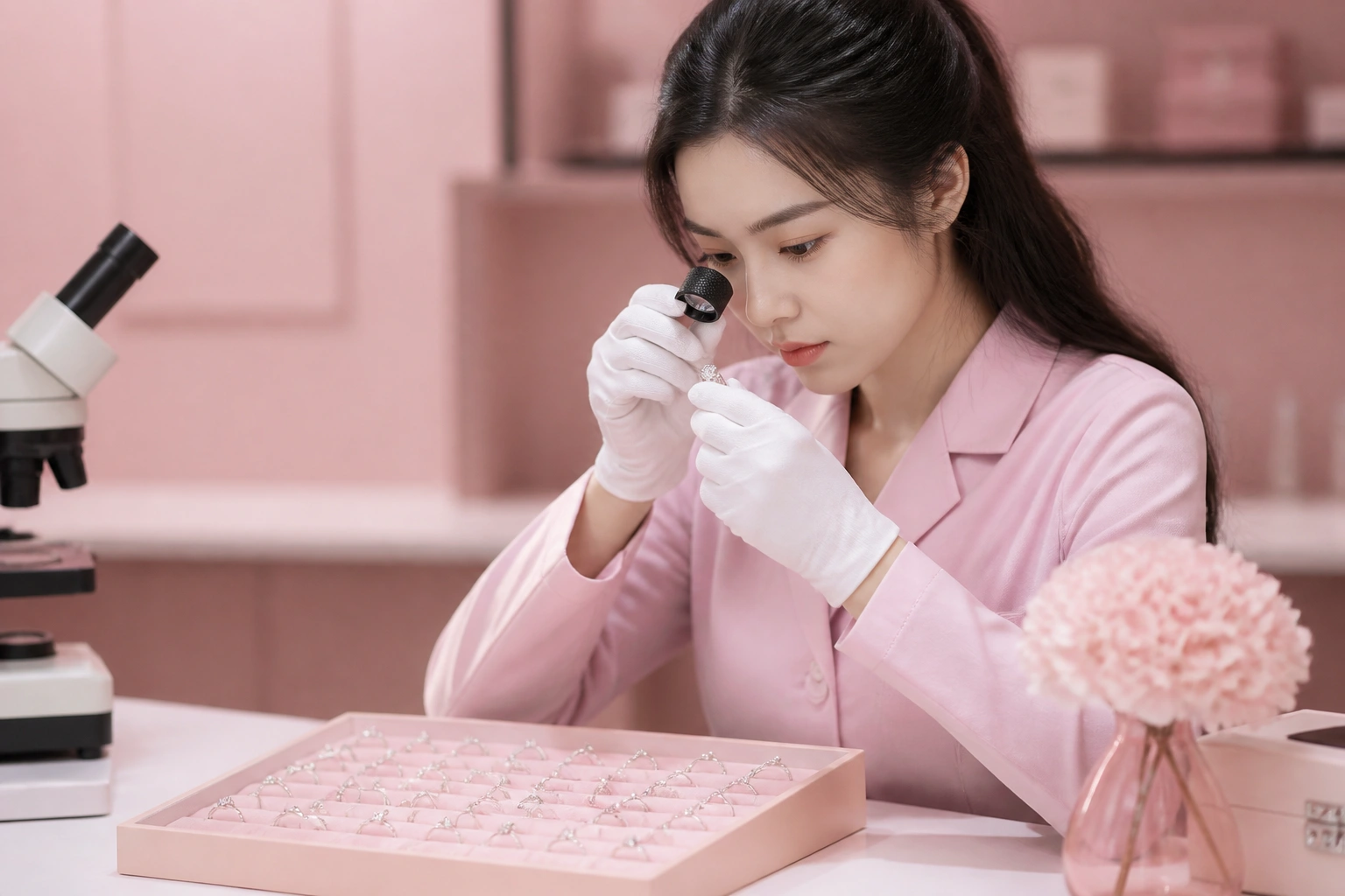 Kỹ thuật viên kiểm tra chi tiết chấu đá trước khi đưa vào quy trình làm mới