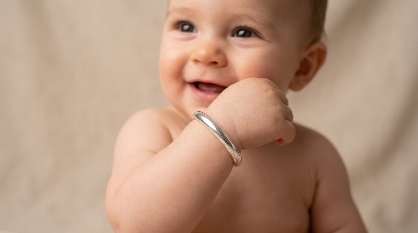  Lắc bạc trẻ em tại Trang sức DNJ được chế tác bo tròn, an toàn tuyệt đối cho làn da bé