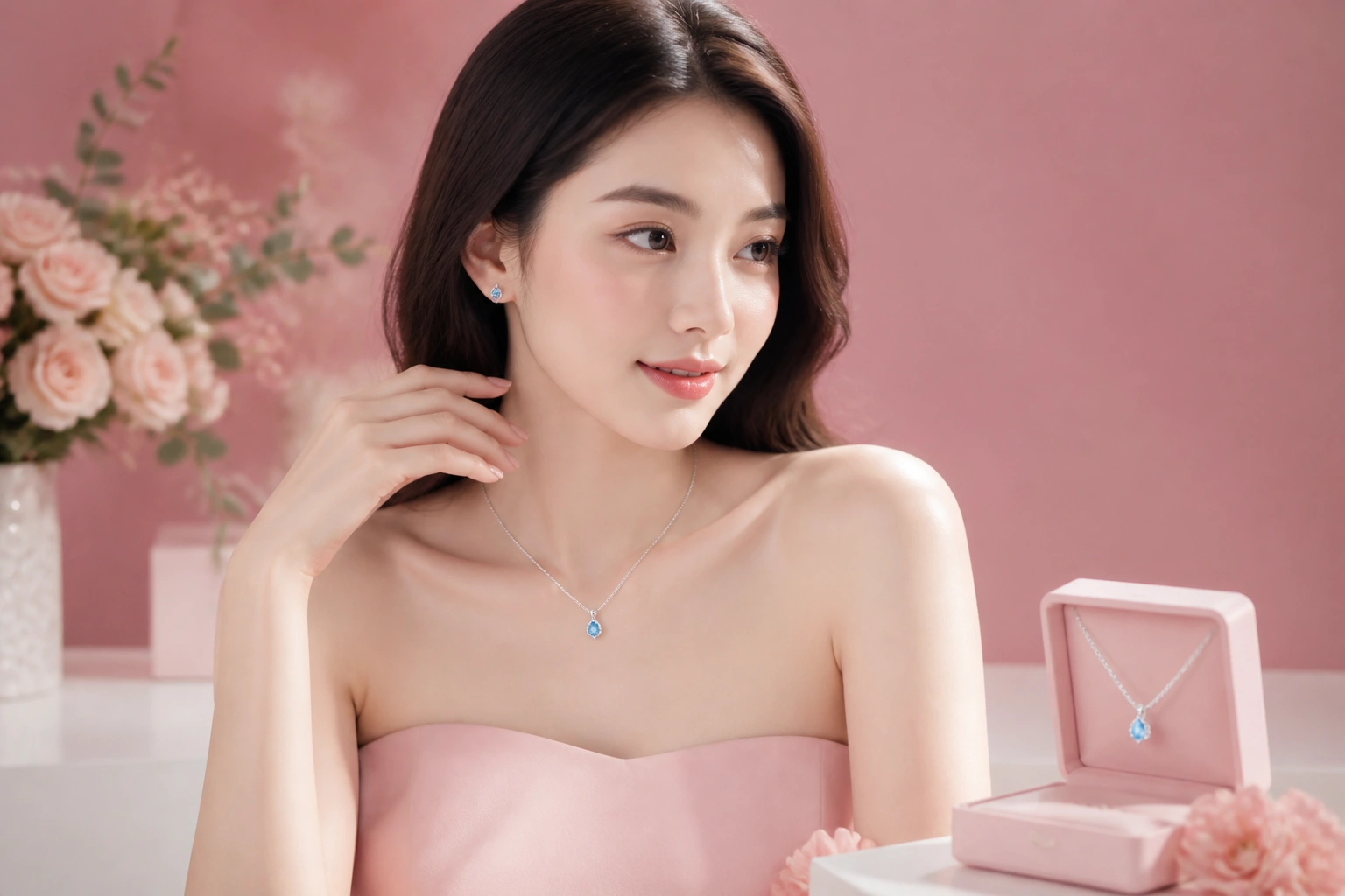 Mẫu dây chuyền bạc phối đá topaz xanh mang vẻ đẹp thanh lịch