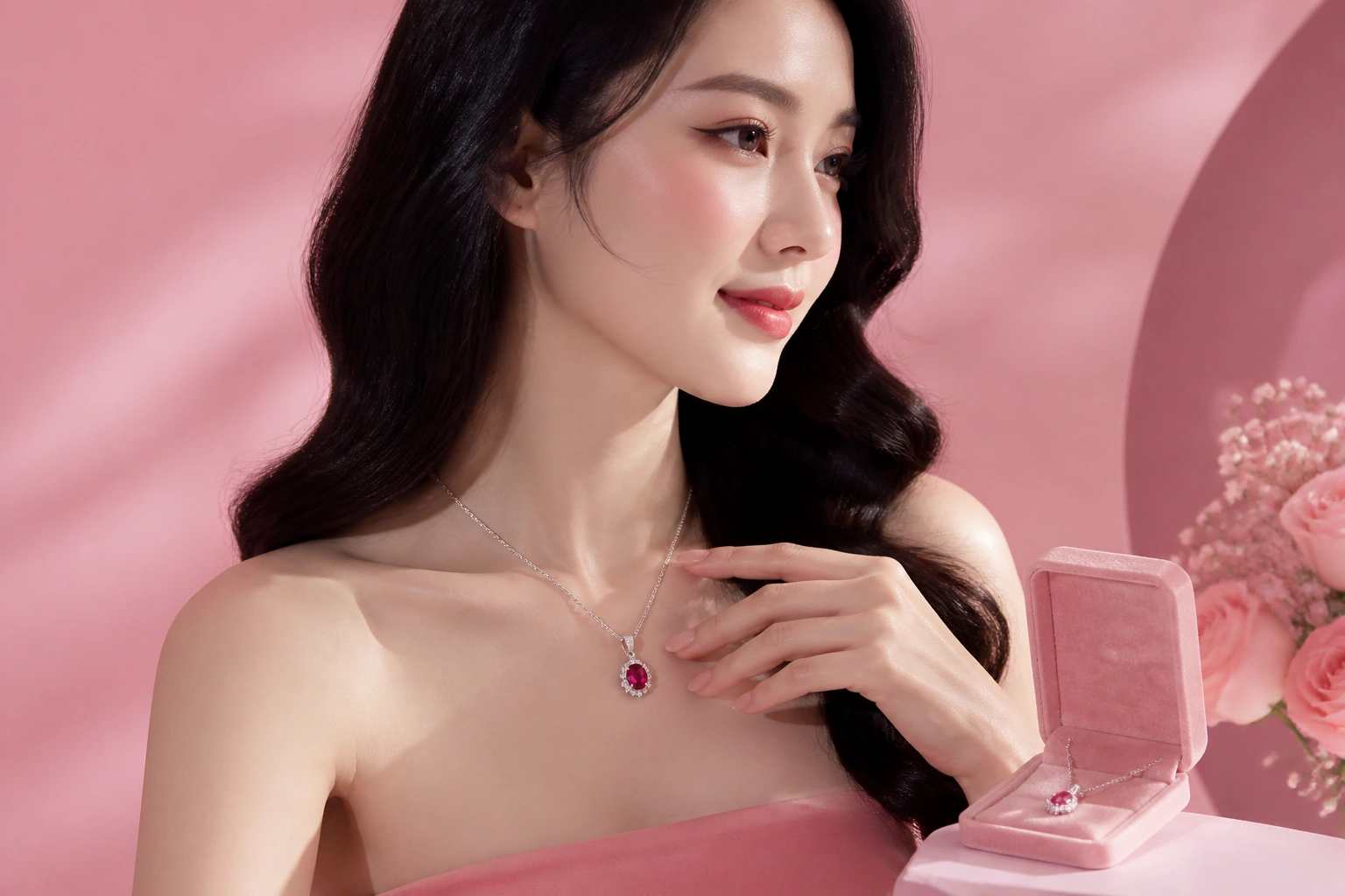 Mẫu dây chuyền bạc ý đính đá ruby đỏ quyến rũ cho mệnh hỏa