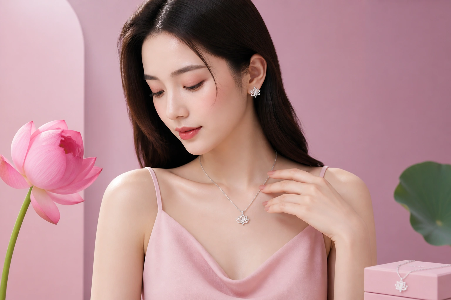 Mẫu dây chuyền hoa sen bạc S925 ý tinh khiết tại DNJ Silver