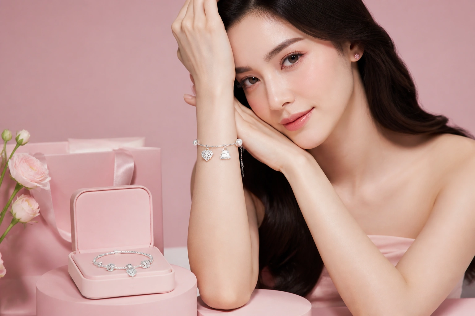 Mẫu lắc tay bạc ý mix charm túi tiền sang trọng tại dnj