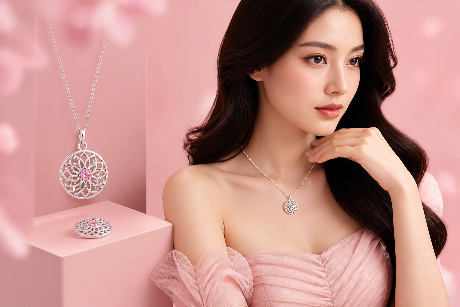 Mẫu mặt dây chuyền bạc chế tác theo phong cách openwork tinh xảo