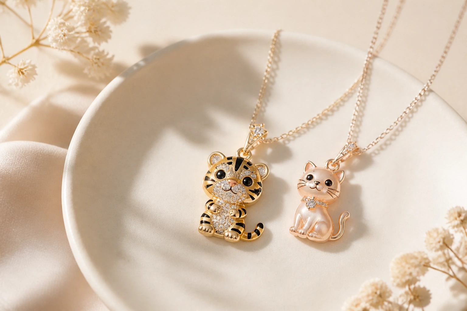 Mẫu mặt dây chuyền hình chú hổ dần và chú mèo mão siêu cute