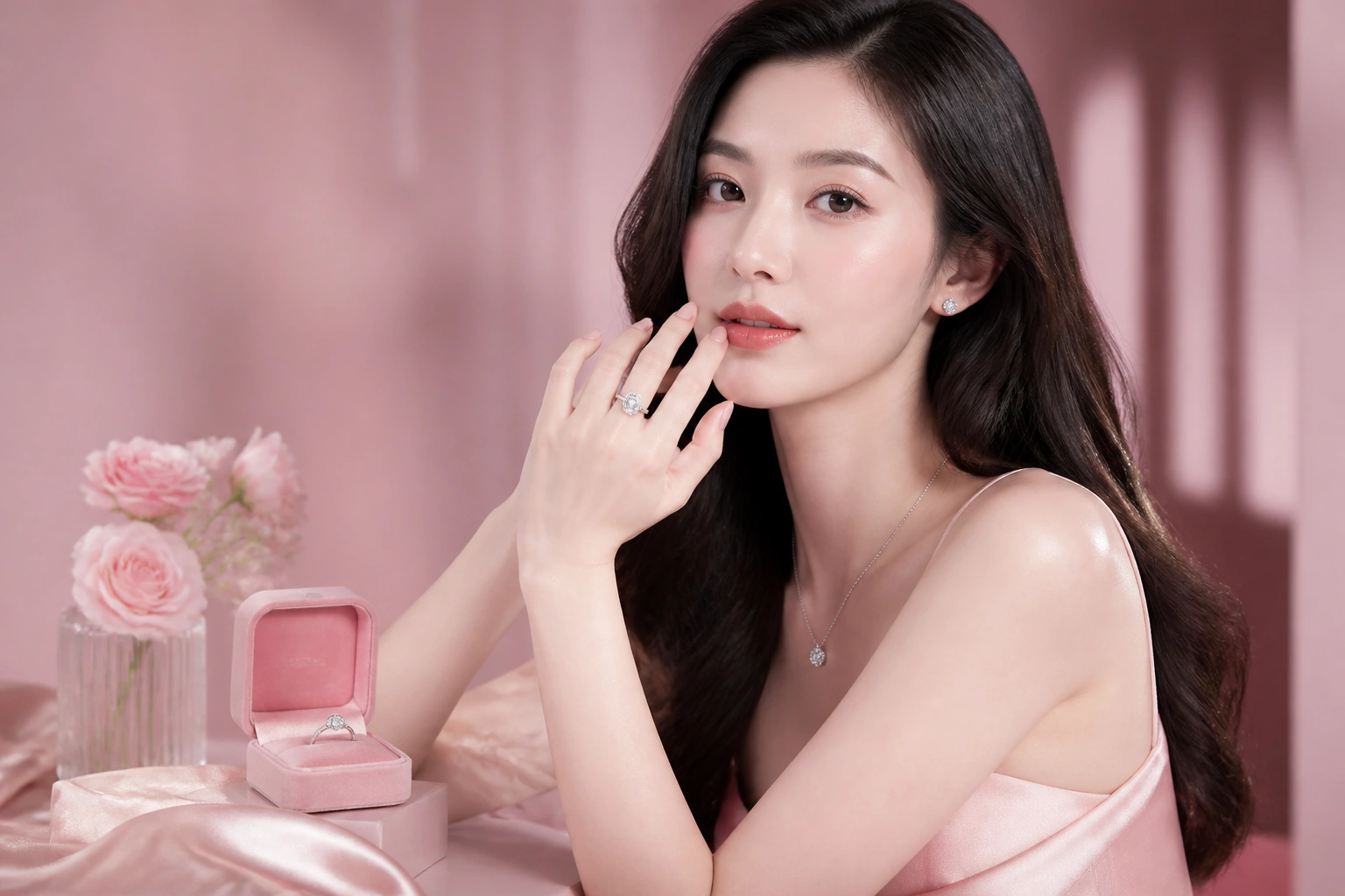 Mẫu nhẫn bạc DNJ Silver đính đá sang trọng đeo ở ngón giữa