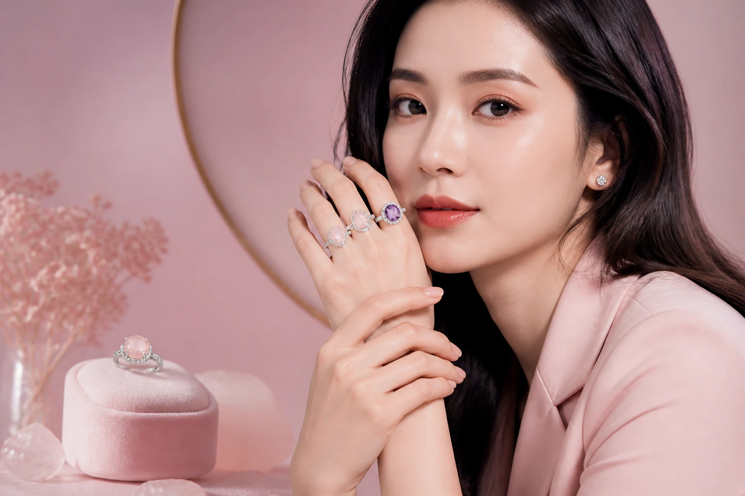 Mẫu nhẫn bạc ý đính đá phong thủy cho ngón trỏ và ngón giữa