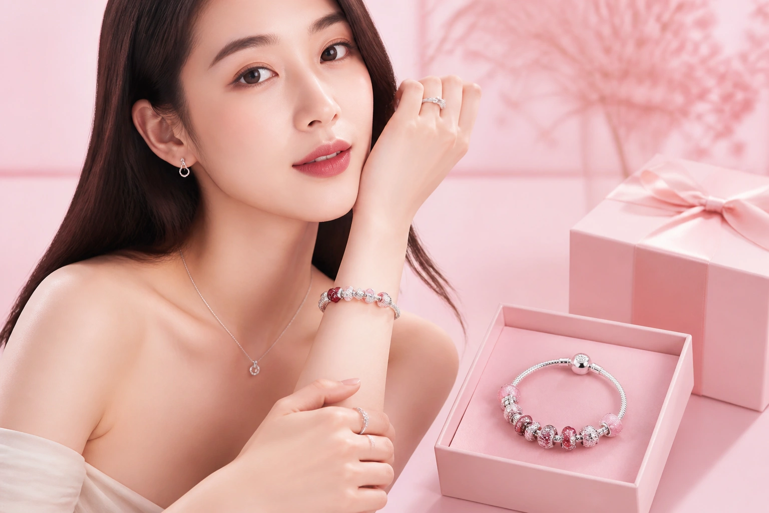 Mẫu vòng charm DNJ được thiết kế với 11 hạt charm đa sắc, biểu tượng cho sự thịnh vượng