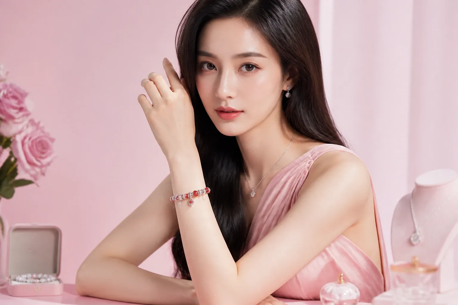 Mẫu vòng charm đỏ kết hợp bạc S925 tinh xảo tại DNJ Silver