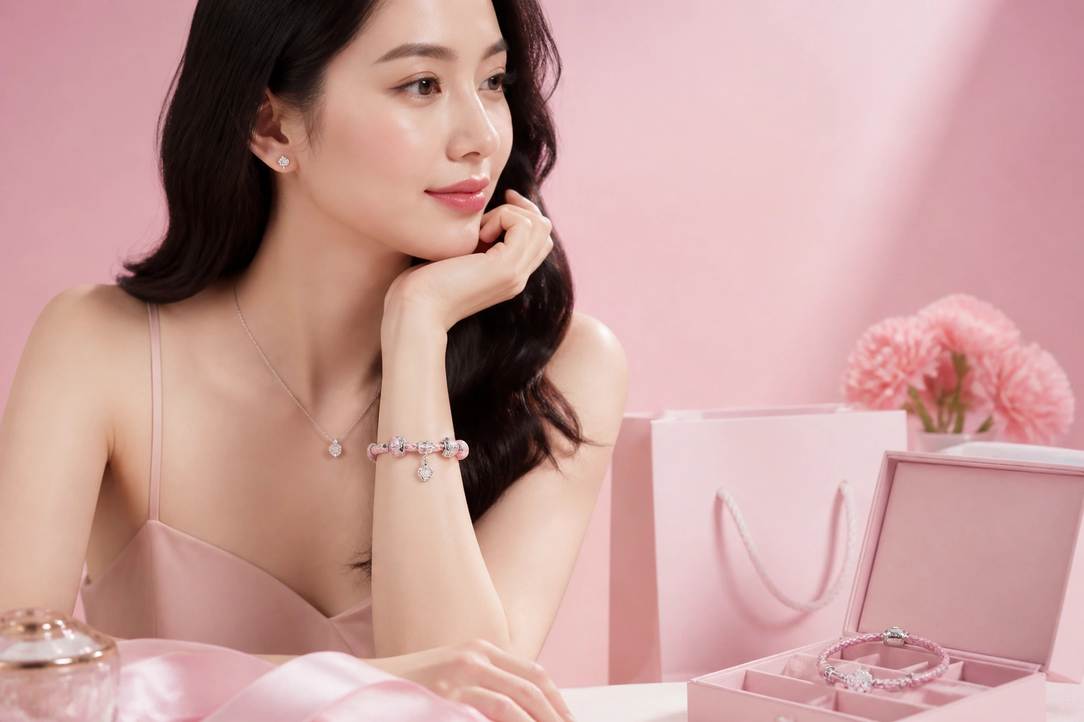 Mẫu vòng tay da bện thủ công kết hợp charm bạc ý đầy ấn tượng