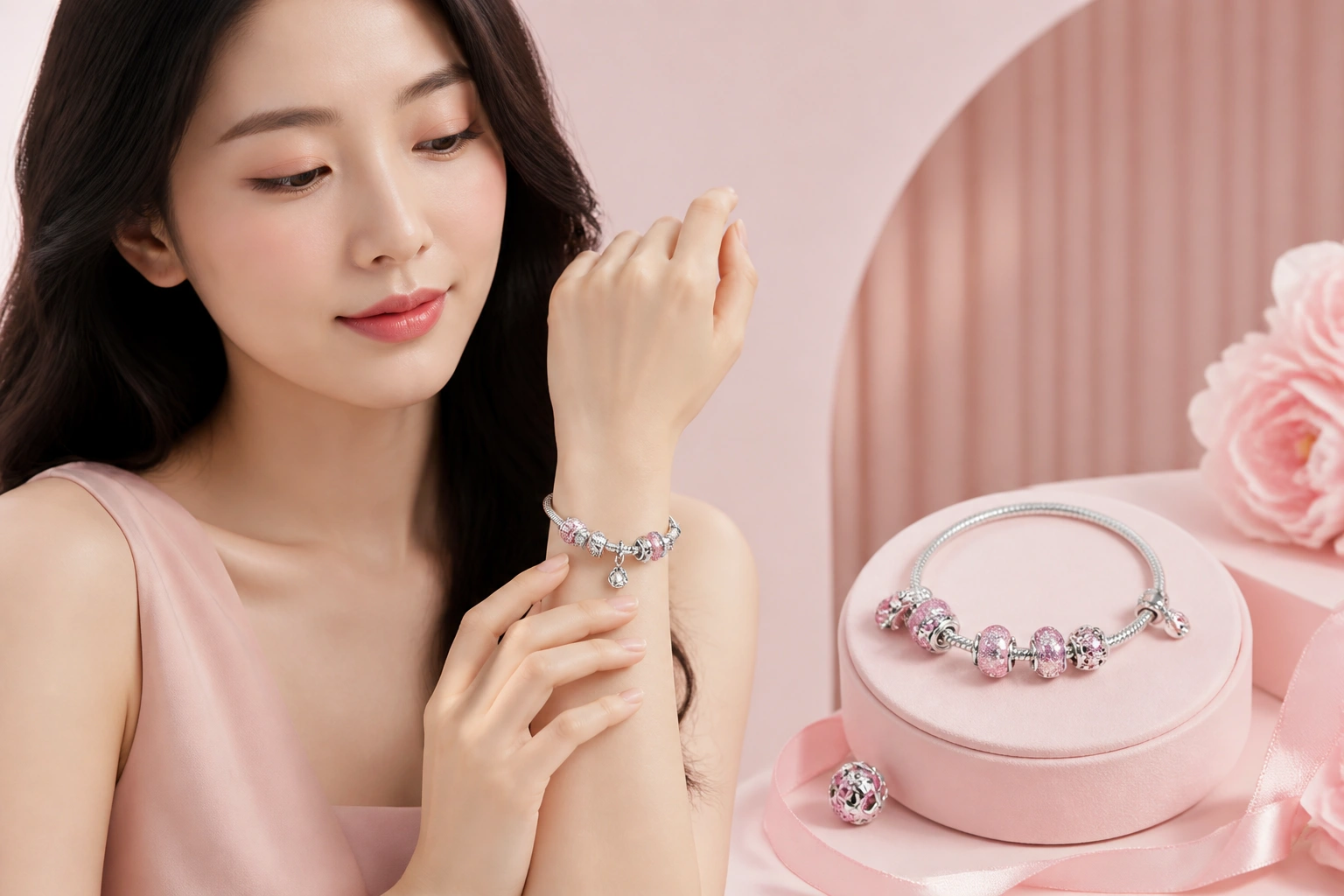 Minh họa bố cục vòng tay hoàn hảo khi sử dụng hạt chặn clips