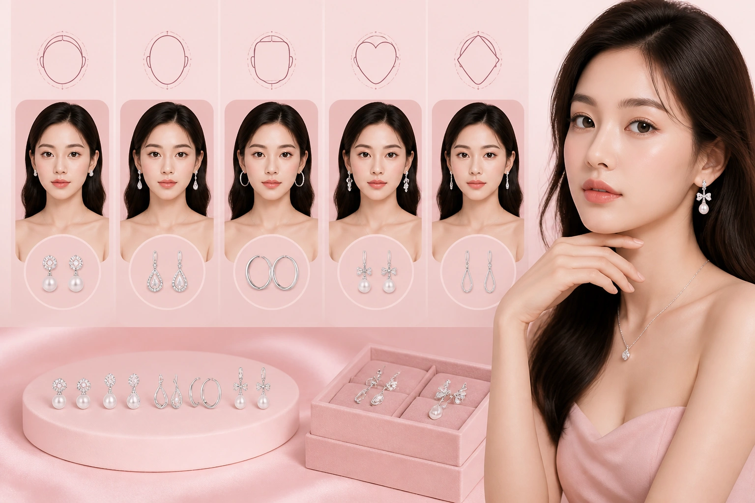 Minh họa các dáng bông tai cơ bản phù hợp với từng kiểu khuôn mặt