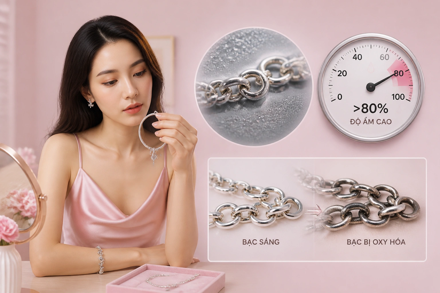 Minh họa quá trình bạc bị oxy hóa nhanh chóng trong môi trường độ ẩm trên 80%