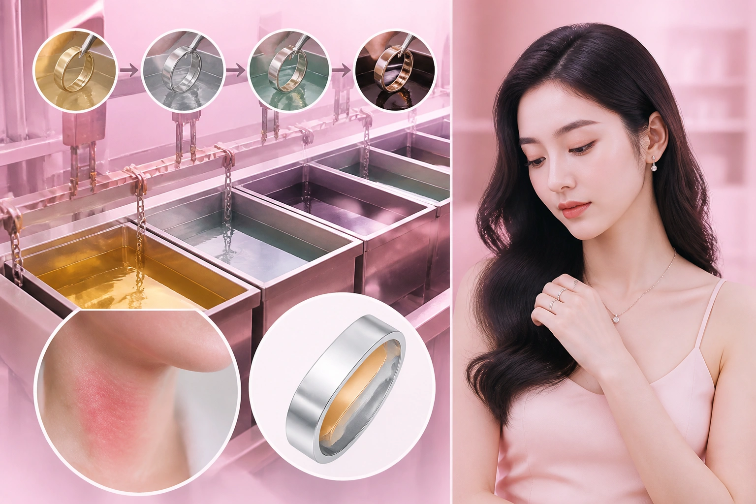 Minh họa quy trình mạ trang sức và lớp lót niken nguy hại cho da