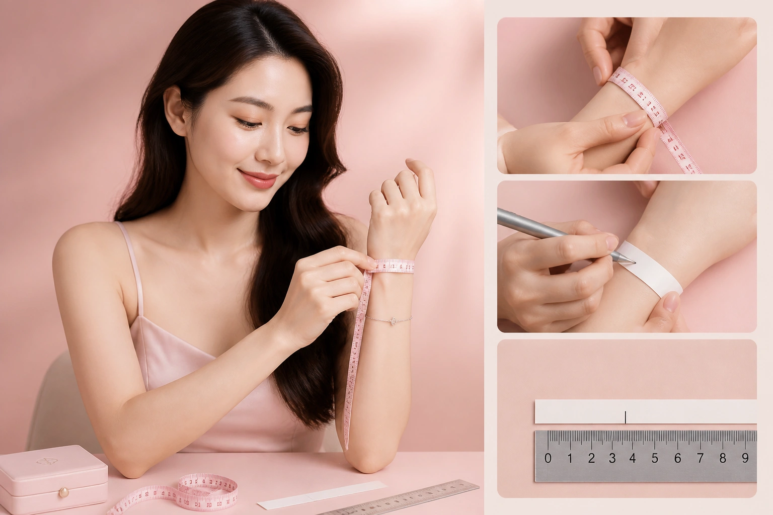 Minh họa quy trình đo size tay bằng thước dây và giấy tại nhà