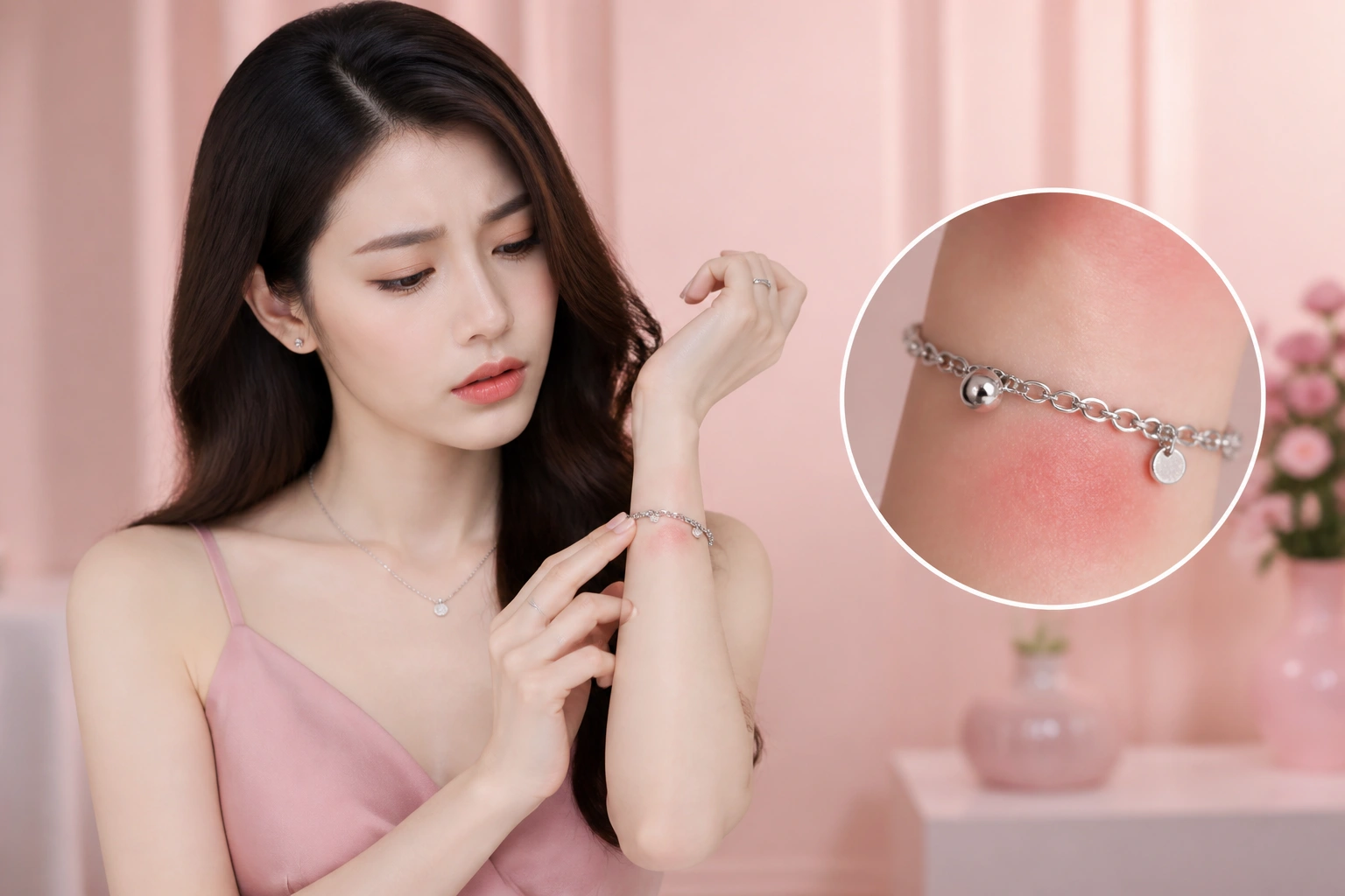 Minh họa tình trạng dị ứng da khi sử dụng trang sức bạc chứa niken và chì