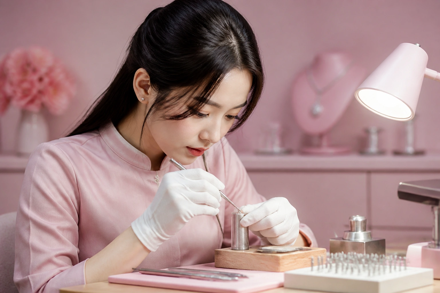 Nghệ nhân đang thực hiện công đoạn lộng tay tỉ mỉ