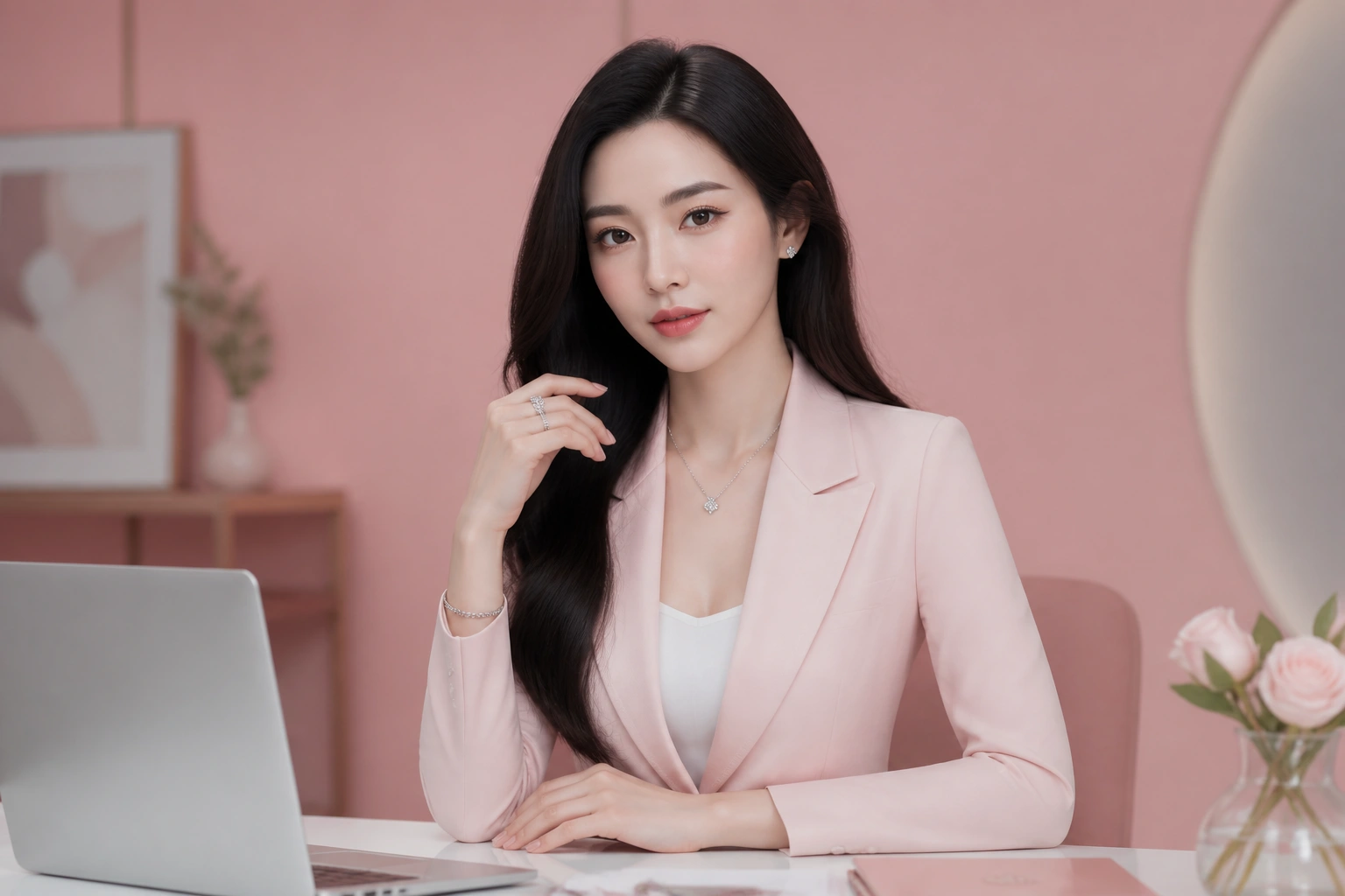 Người mẫu diện bộ trang sức bạc thanh lịch phù hợp với quý cô công sở