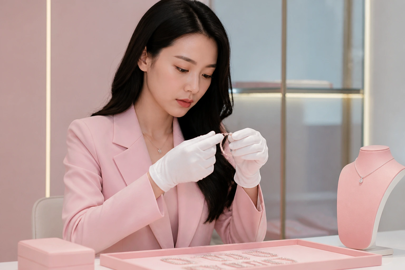 Nhân viên DNJ Silver đang thực hiện kiểm tra độ khít của khóa vòng