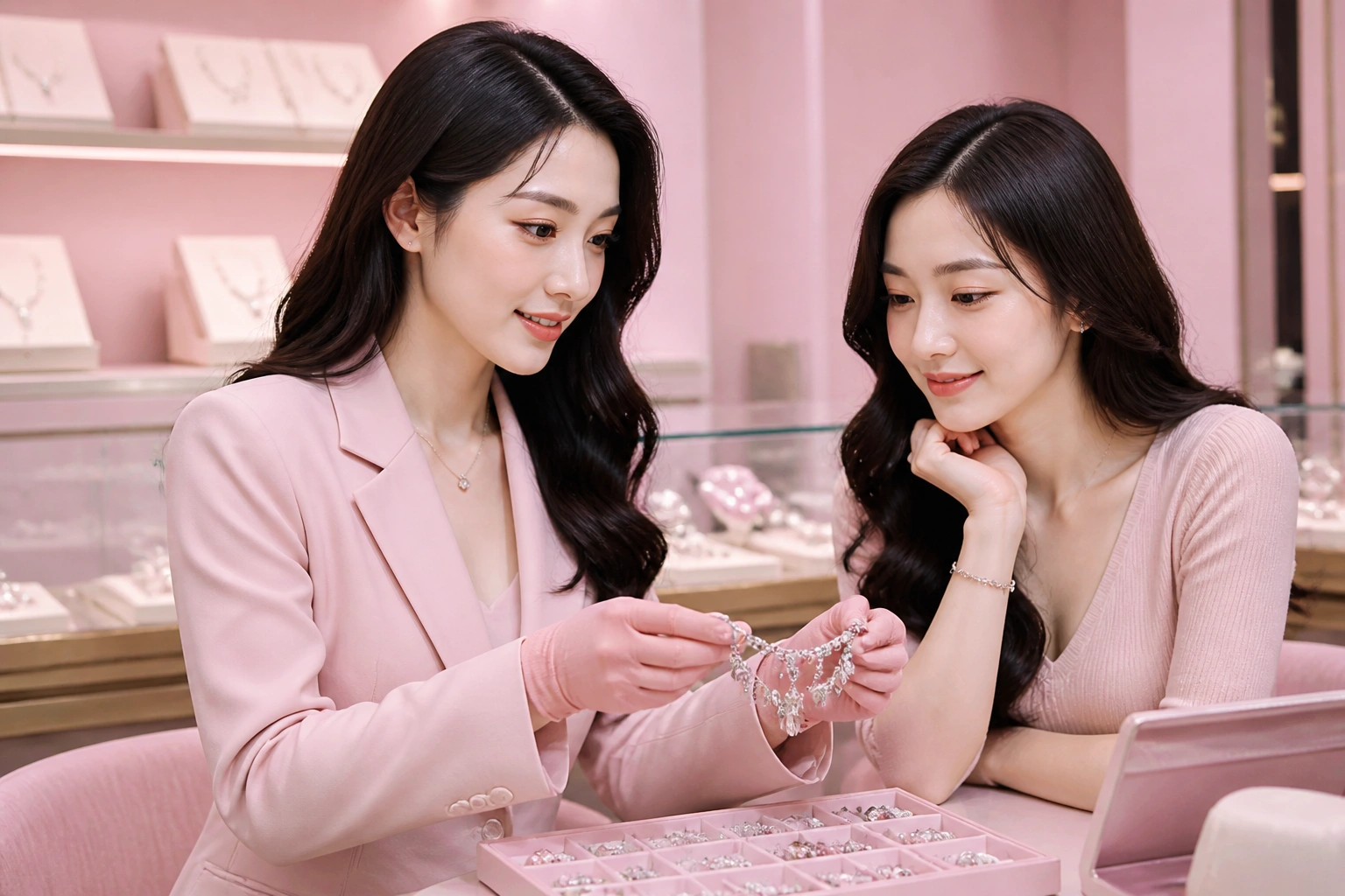 Nhân viên dnj tư vấn thiết kế vòng charm riêng cho khách hàng